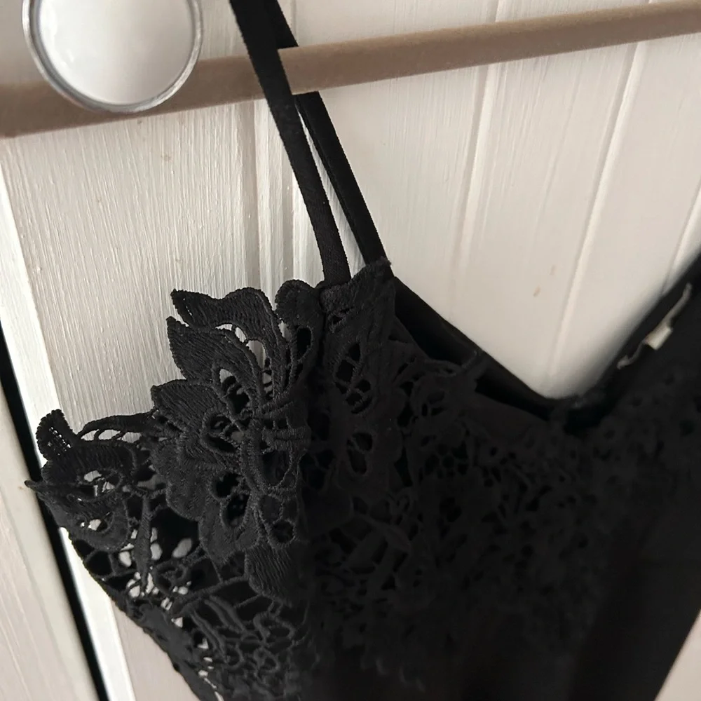 Charlotte Russe Black Lace Detail Dress with Straps and Back Slit, EXCELLENT UC - Picture 6 of 11